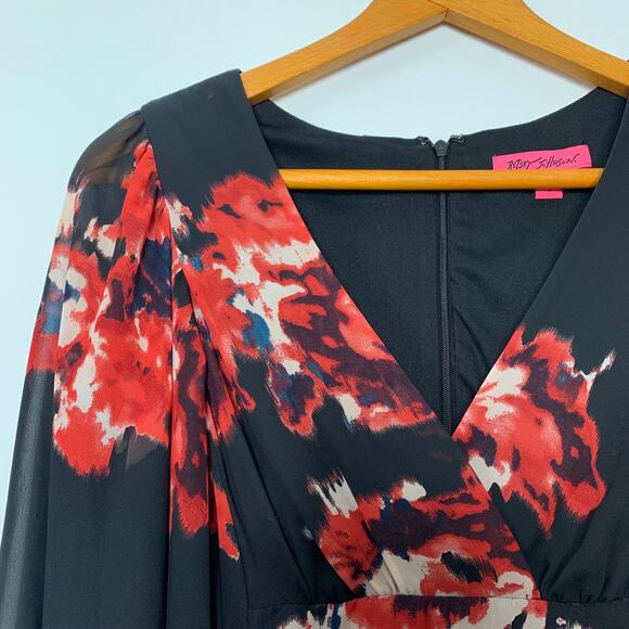 Betsey Johnson women's Bambi black floral kimono flare sleeve ruffled dress SZ 6 - Picture 5 of 12